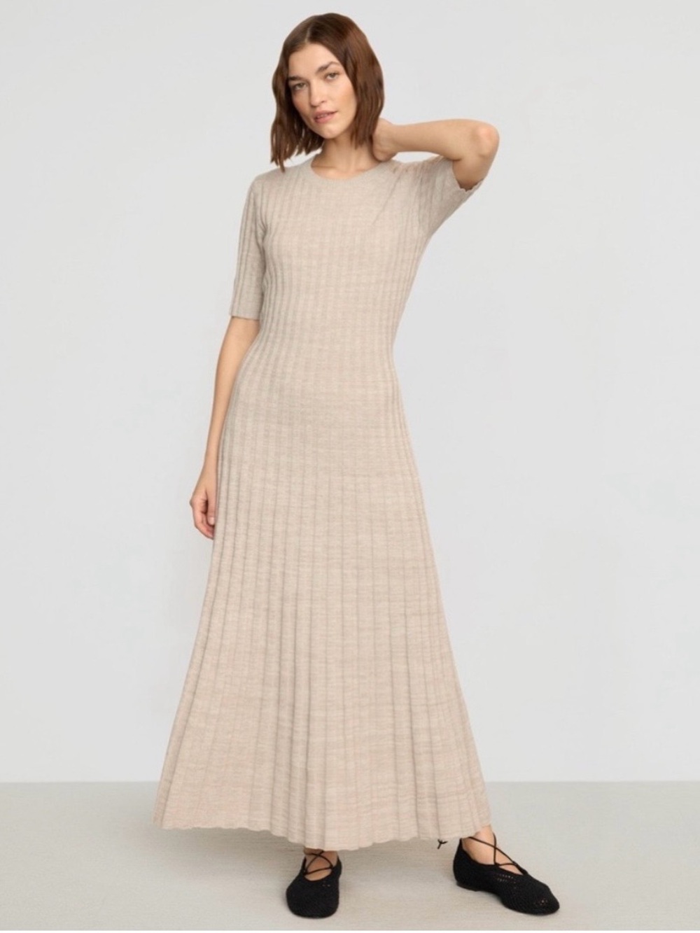Modern Citizen Fena Wide Ribbed Sweater Dress in Natural Beige SZ S